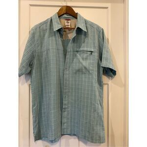 The North Face Mens Large Short Sleeve Plaid Shirt Blue Casual Outdoors Hiking